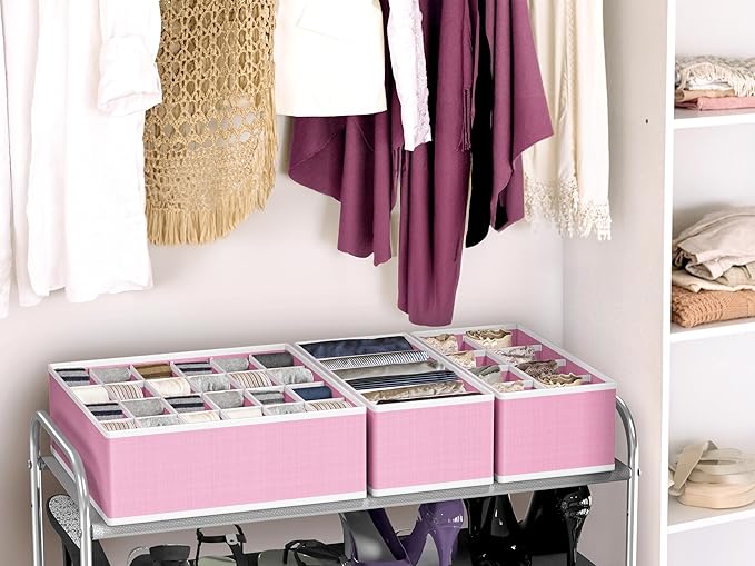 Simple Houseware 4-Pack Drawer Organizer Set - Closet Dividers for Underwear, Socks, Bras, Scarves, Ties - Foldable Non-Woven Storage Boxes, Pink