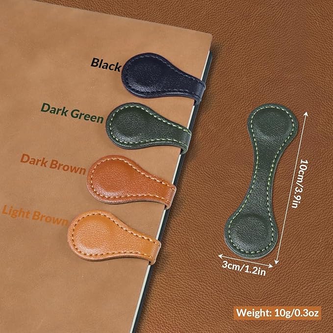 Leather Magnetic Book Clip - 3PCS Magnetic Bookmarks for Readers (Sparkling Pink, Silver, Black) (Pure Color: Green, Blue, Coffee)