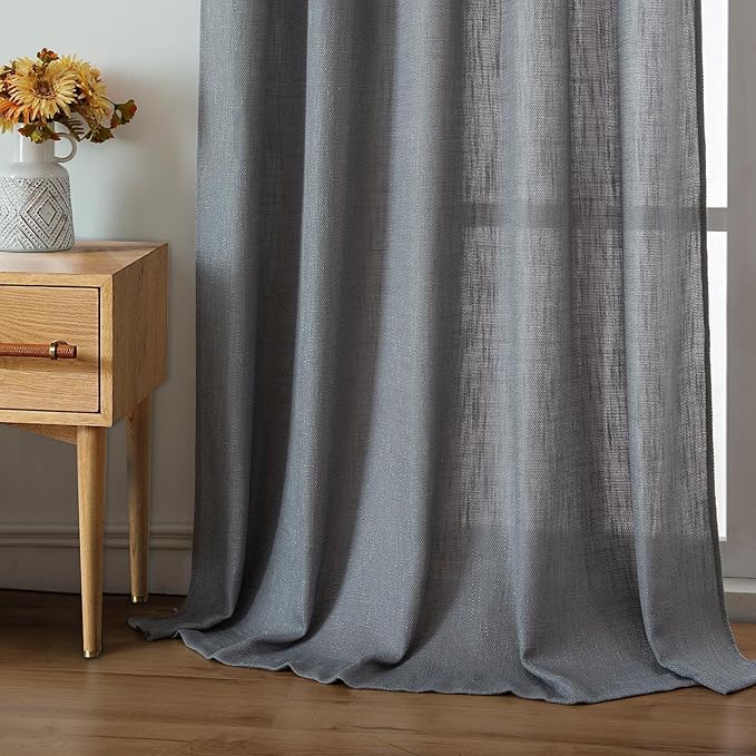 Valea Home Soft Burlap Natural Rod Pocket Window Curtain Panels for Living Room Patio Door, 52 x 96 inches, 1 Panel, Grey