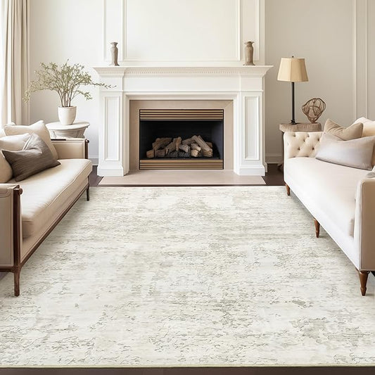 Art&Tuft Washable Rug, Anti-Slip Backing Abstract Area Rugs, Stain Resistant Rugs for Living Room, Foldable Machine Washable Area Rug(9'x12', Beige)
