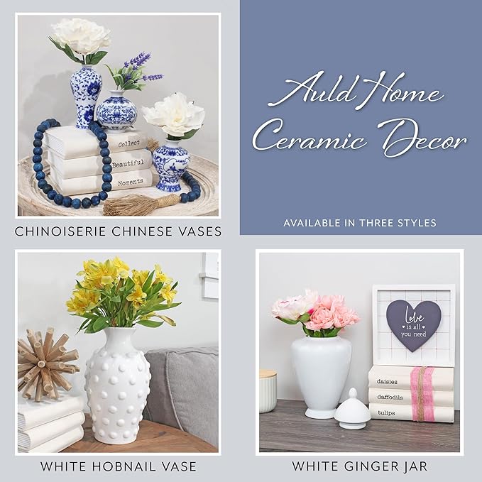 AuldHome Vintage White Hobnail Ceramic Vase, 11 inches tall, 5.4 inch diameter