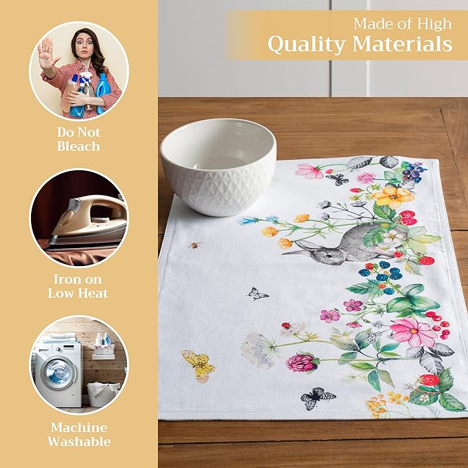 Maison d' Hermine Placemats Set of 4 100% Cotton Washable Cloth Place Mats, Reusable Table Mats for Kitchen Dining Decoration, Party, Wedding, Restaurant Spring/Summer (Printemps, 13" x 19")