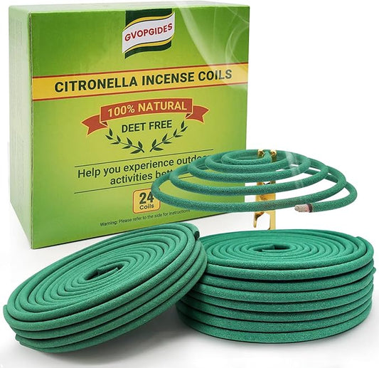 Citronella Incense coils, Made from Natural Plants, Suitable for Outdoor, Living Room, Terrace use (24 coils and 1 Coil Holders)