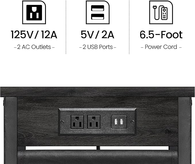 TUTOTAK C Shaped End Table with Charging Station, Side Table for Sofa, Couch Table with Storage Bag, Set of 2, TV Tray Table with 2 USB Ports and Outlets for Living Room, Bedroom, TB01BY0242