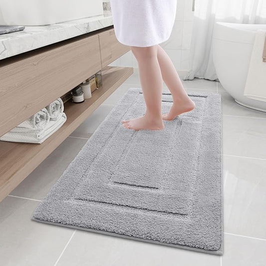 Buganda Bathroom Rugs, 47" x 24", Soft and Absorbent Microfiber Bath Rugs, Non-Slip Shaggy Shower Carpet, Machine Wash Dry Bath Mats for Bathroom Floor, Tub and Shower, Grey