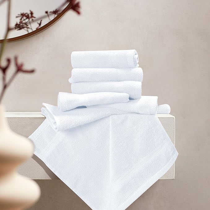 GLAMBURG Ultra Soft 12-Piece Washcloths Set 13x13-100% Ringspun Cotton - Durable & Highly Absorbent Face Towels - Ideal for use in Bathroom, Kitchen, Gym, Spa & General Cleaning - White