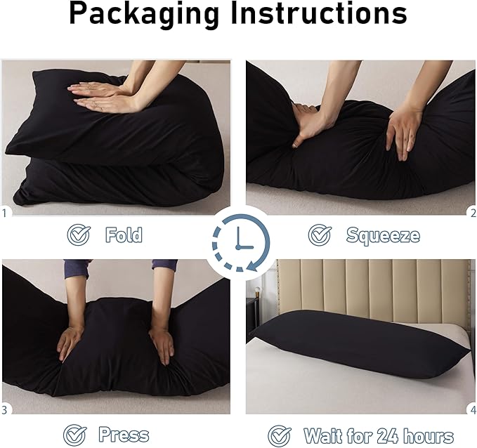 WhatsBedding Memory Foam Body Pillow for Adults, Long Body Pillow for Sleeping, Full Body Pillow for Bed (Removable Cotton Jersey Knitted Cover) - Black