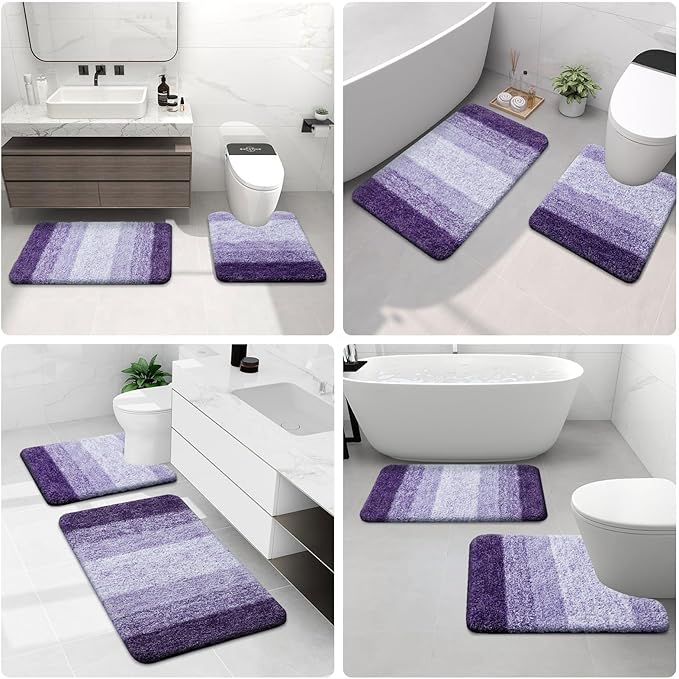 Arotive Microfiber Bathroom Rugs, Shaggy Soft and Absorbent Bath Rug, Non-Slip, Thick Plush Machine Washable Dry Bath Mats for Bathroom, Tub and Shower, 50x30, Dark Purple