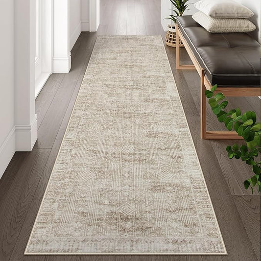 Lahome Morden Beige Kitchen Runner Rugs Non-Skid, Washable Hallway Runner Rug 10 ft, Farmhouse Soft Stain Resistant Carpet Runner for Bathroom Long Hall Office Home
