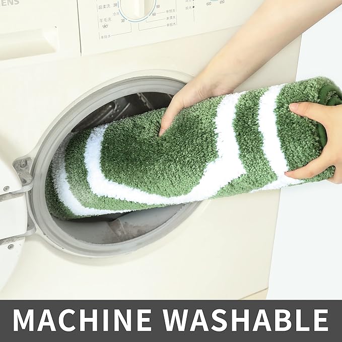 COSY HOMEER Extra Thick Bath Rugs Set - Anti-Slip Bath Linen Sets Mats Soft Plush 100% Strong Polyester Living Room Bathroom Water Absorbent(Green,24x48+20×32 - Inches)