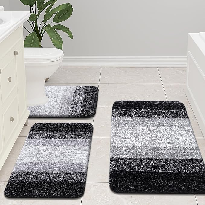 Arotive Microfiber Bathroom Rugs, Shaggy Soft and Absorbent Bath Rug, Non-Slip, Thick Plush Machine Washable Dry Bath Mats for Bathroom, Tub and Shower, 70x46, Black