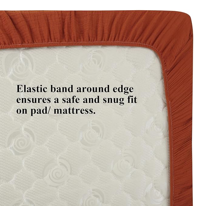 Muslin Pack and Play Sheets 30" x 43" Compatible with 4moms Breeze Plus Playard & Breeze Go Playard and Other Large Playpen Mattress, 100% Cotton 2 Pack, Yellow and Brick