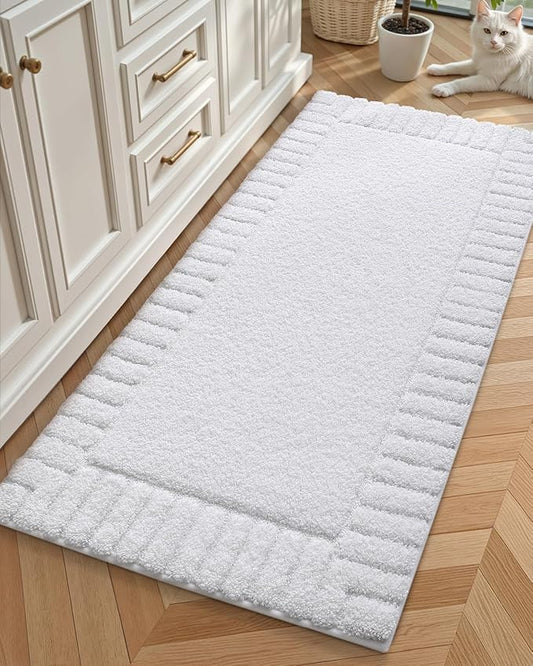 Color&Geometry Long White Bathroom Runner Rug, 24"x43" Absorbent Bath Rugs Non Slip Washable, Soft Bath Mats for Bathroom Floor, Shower, Bathtub, Laundry