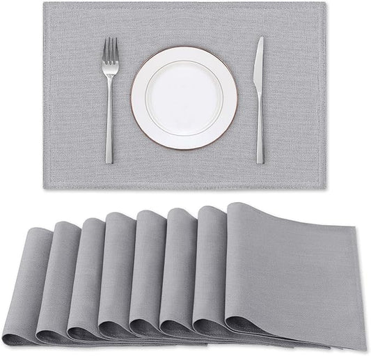 H.VERSAILTEX Linen Placemats Set of 8 Premium Solid Table Mats for Dining Table Spill-Proof Waterproof Heat-Resistant Kitchen Mats Washable, 12x18 inches, Grey