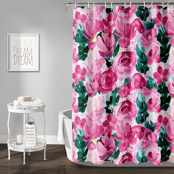 AILONEN Rose Shower Curtain,Large Group of Roses Waterproof Fabric Shower Curtain Set for Girls Kids Teens, 72" W*78" H Oil Painting Rose Theme Bathroom Decor