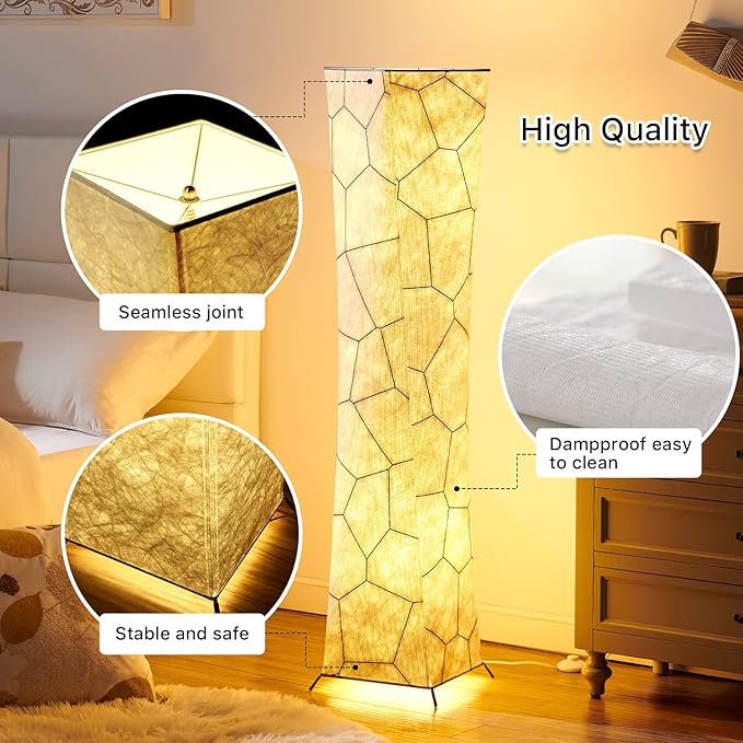 chiphy Floor Lamp, 52" (M) Tall Standing Lamp, 3 Levels Adjustable Brightness LED Bulbs, Column Floor Light, Marble Gradient Fabric Lampshade, Home Decor for Living Room, Bedroom, Kids Room