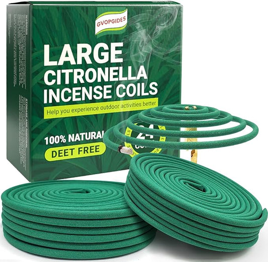 Large Citronella Incense Coil, Made from Natural Plants, Suitable for Outdoor, Living Room, Terrace use (24 Coils and Coil Holder)