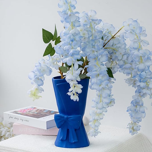 Blue Ceramic Bow Vase 9.64 in Unique Cute Modern Decorative Bouquet Flower Vases for Home Living Room Table Decor Women Girl Gifts