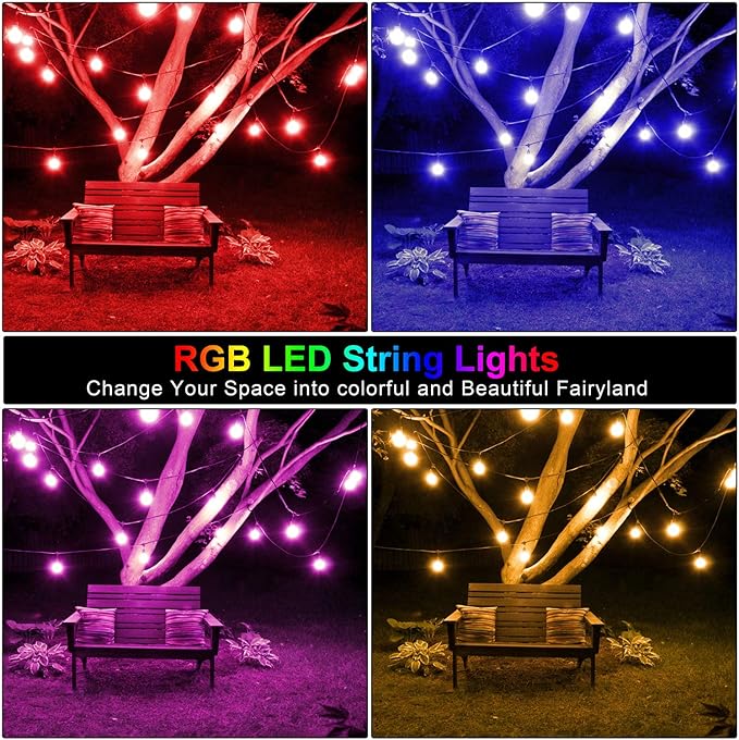 Mlambert 144Ft(3x48ft) Multicolor Outdoor Patio Lights, Dimmable RGB Cafe String Lights with 45+6 Waterproof LED Bulbs for Garden Bistro-Black 3 Pack