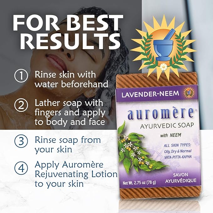 Auromere Ayurvedic Bar Soap, Lavender Neem - Eco Friendly, Handmade, Vegan, Cruelty Free, Natural, Non GMO (2.75 oz), 5 pack