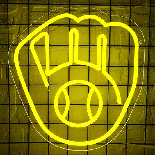 Baseball Neon Sign for Wall Decor Milwa Team Neon Light for Man Cave Brewer Led Sign for Bedroom Birthday Gifts for Baseball Fans 5V USB Powered Size13.5 * 12.6IN(ZYLD265)