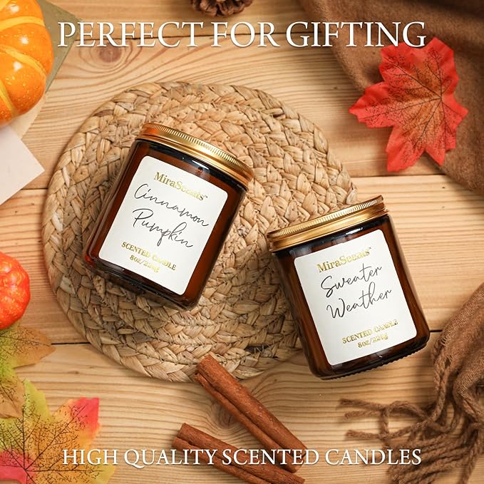 Fall Scented Candle Set, 2 Pack Fall Pumpkin Candles, Autumn Soy Candle Set, Fall Candle Gifts, Autumn Candle for Home Scented, Fall Scents of Cinnamon Pumpkin, Sweater Weather