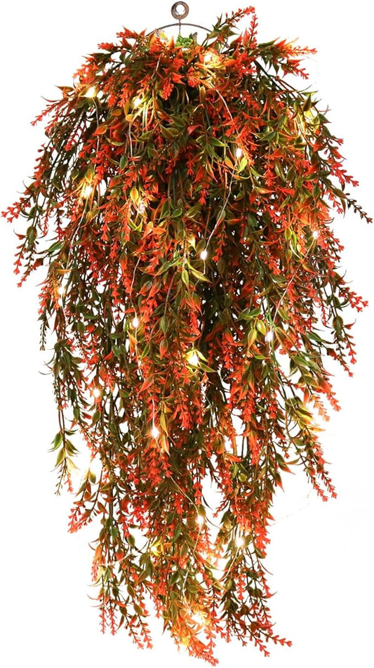 RECUTMS Hanging Fall Flowers Artificial for Outdoors Basket Large Winter Fake Lavender Lights (Orange)
