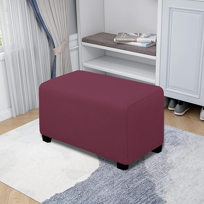 Easy-Going Stretch Ottoman Cover Folding Storage Stool Furniture Protector Soft Rectangle slipcover with Elastic Bottom(Ottoman Small,ASH Rose)