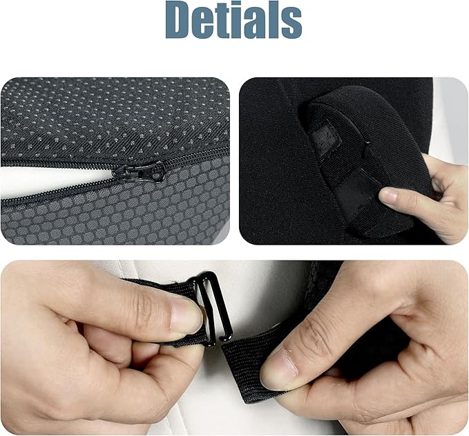 HOMBYS Memory Foam Seat Cushion & Lumbar Support Pillow for Office Chair, 2 Adjustable Sliders Attached on Back Support Pillow to Providing Accurate Support, Lower Back, Hip Pain Relief