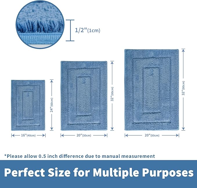GRANNY SAYS Blue Bathroom Rugs Non Slip, 20" x 32", Bath Rugs for Bathroom, Bath Rugs Washable，Absorbent Bath Mats for Floor, Shower Rug for Bath, Microfiber Bath Mat for Tub