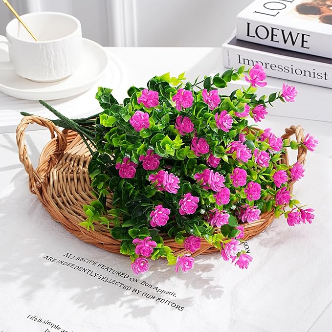 12 Bundles Artificial Flowers for Outdoors Decoration, UV Resistant Faux Flowers Shrubs, Fake Flowers for Indoor Outside Garden Home Wedding
