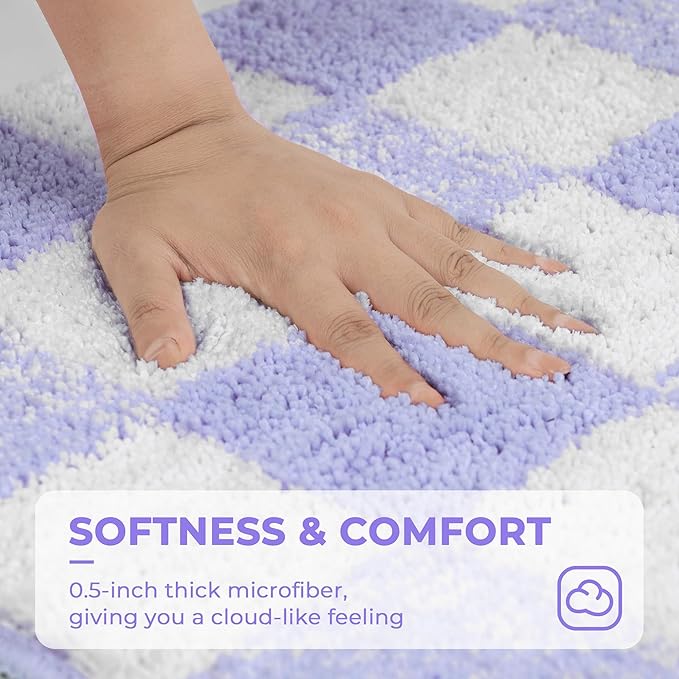 GRANNY SAYS Checkered Purple Bathroom Rugs, 32" x 20", Non-Slip Bath Mats for Bathroom, Plush Shag Absorbent Microfiber Ultra Soft Bath Mat, Cute Washable Rug for Tub, Shower, Bedroom