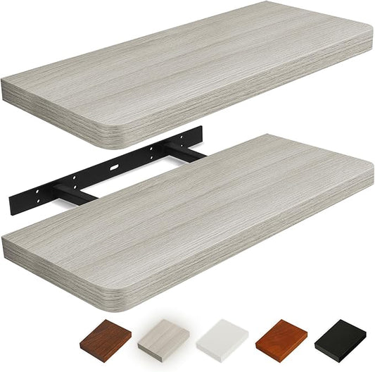 Floating Shelves for Wall, Wood Shelves with Invisible Brackets for Bathroom, Living Room, Bedroom and Kitchen, Long Wall Shelf for Books/Storage/Room Decor, 36 Inch, Set of 2, Grey