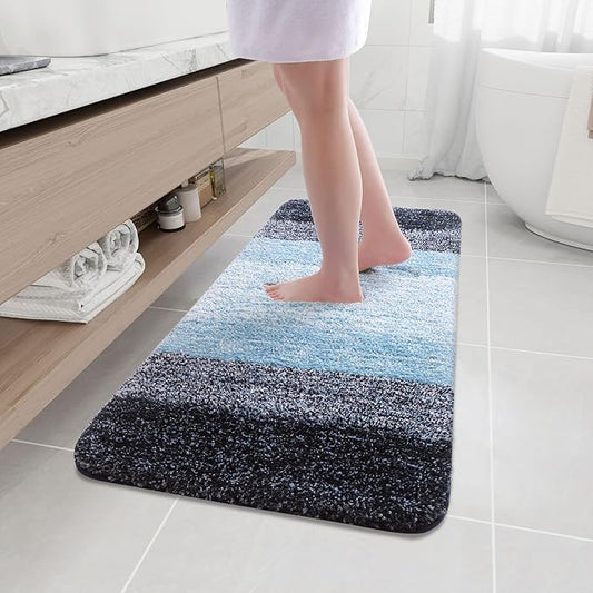 Arotive Microfiber Bathroom Rugs, Shaggy Soft and Absorbent Bath Rug, Non-Slip, Thick Plush Machine Washable Dry Bath Mats for Bathroom, Tub and Shower, 47x17, Blue
