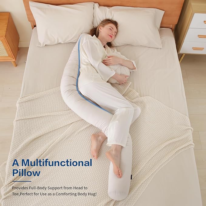 Long Body Pillow for Adults,Full Body Pillow with Velvet Pillowcase,Round Bolster Pillow for Sleeping,Hug Pillow(Beige,75×6 inch)