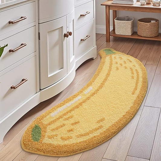 LUMI Cute Bathroom Rugs, Funny Fruit Runner Rug, Soft Plush Fluffy Bath Mat, Absorbent, Non-Slip for Bathroom, Kitchen Sink, Bedroom, Kid's Bedroom, and Living Room, 18.5"x39.5", Banana