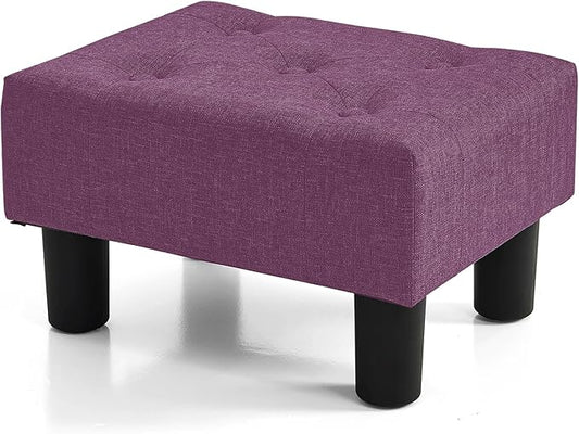 BRIAN & DANY Small Foot Stool, Linen Foot Stools with Legs, Stable Small Footstool for Living Room, Purple