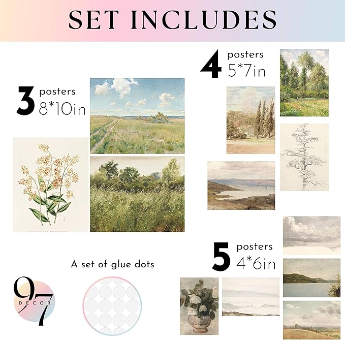 97 Decor Vintage Posters for Room Aesthetic - Vintage Wall Art Prints, French Country Decor, Farmhouse Eclectic Home, Gallery Landscape Art Pictures for Cottagecore Bedroom Kitchen Bathroom (UNFRAMED)