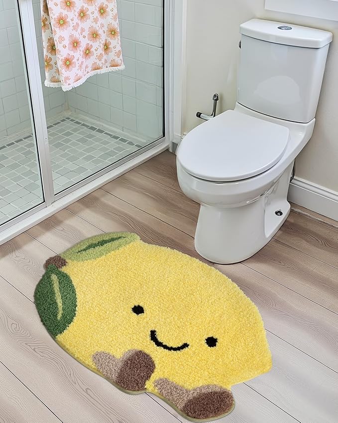LUMI Cute Bathroom Rugs, Funny Fruit Rug, Soft Plush Fluffy Yellow Bath Mat, Absorbent, Non-Slip for Bathroom, Kitchen Sink, Bedroom, Kid's Bedroom, and Living Room, 19.5"x23.5", Lemmy