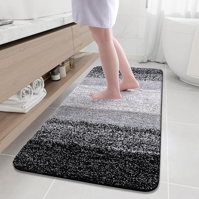 Arotive Microfiber Bathroom Rugs, Shaggy Soft and Absorbent Bath Rug, Non-Slip, Thick Plush Machine Washable Dry Bath Mats for Bathroom, Tub and Shower, 59x24, Black