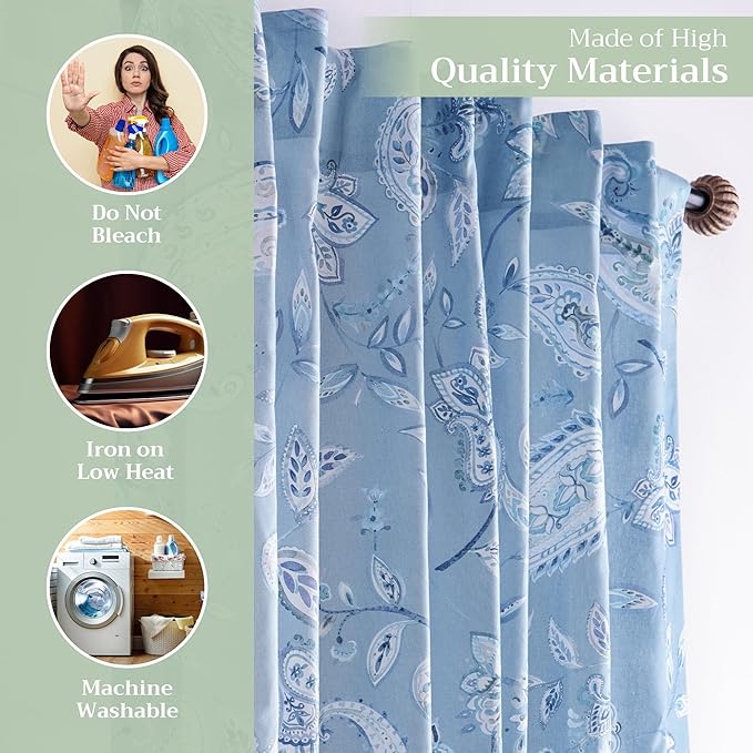Maison d' Hermine Curtains for Living Room 100% Cotton 108 inch Length One Panel Light Filtering Curtains for Bedroom Windows with Rod and Loop Pockets Drapes (Ramage Steel Blue, 50" W x 108" L)