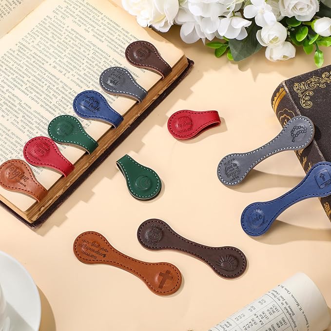 24 Pcs Father Church Gifts Christian Magnetic Bookmarks Bulk Religious Leather Clips Bible Verse Bookmarks Magnetic Page Markers Scripture Church Gifts for Book Lovers Club Readers (Cute)