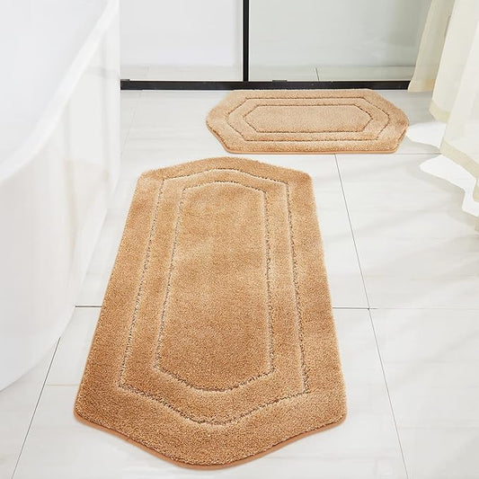 COSY HOMEER Extra Thick Bath Linen Sets Rugs for Bathroom - Anti-Slip Bath Mats Soft Plush 100% Strong Polyester Living Room Bedroom Water Absorbent(Beige,20x32+24x48 -Inches)