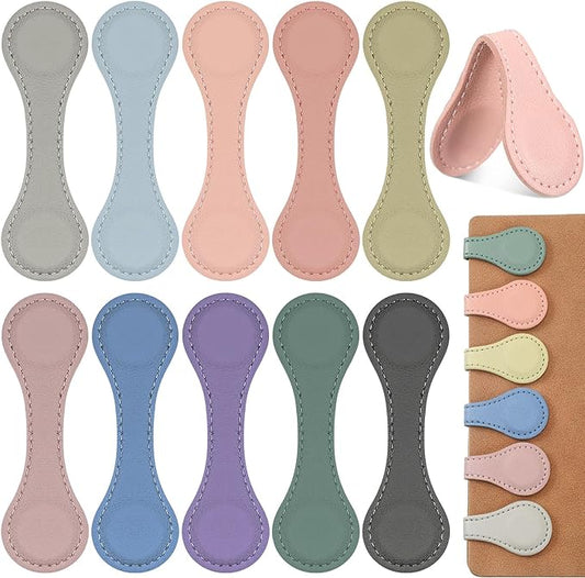 10 Pcs Leather Magnetic Bookmarks for Women Handmade Page Markers Colorful Magnetic Bookmarks for Women Students Teachers Book Lovers Reading Supplies(Pastel Colors)