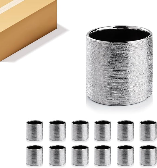 WGVI Silver Etched Ceramic Cylinder Vase Width 5.5" Height 5", Flower Arrangement, Candle Holder, Terrarium Planter Pot, Storage Container Organizer, Pen Brush Holder, Scratched Texture Design, 12 Pc