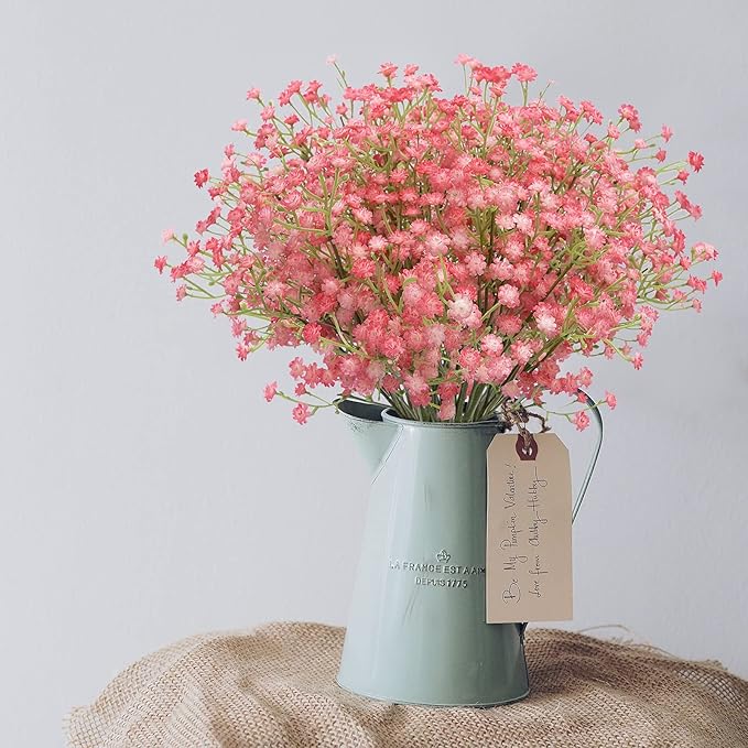 N&T NIETING Babys Breath Artificial Flowers Bulk, 10Pcs Fake Gypsophila Bouquet Flowers Real Touch Faux Babies Breath Arrangement for Wedding Floral Party Home Centerpieces Vase Decoration, Pink