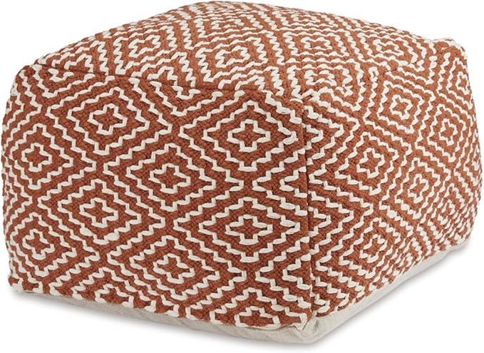 Signature Design by Ashley Brynnsen Casual Handwoven Geometric Pouf, Orange & White