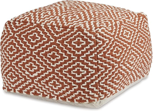 Signature Design by Ashley Brynnsen Casual Handwoven Geometric Pouf, Orange & White