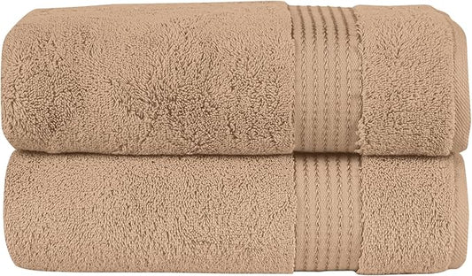 Elegant Comfort Premium Turkish Cotton 2 Pack Bath Towel Set - 27 x 54 inch, Luxurious Hotel Spa Quality 100% Turkish Cotton 2PC Bath Towel Set - Highly Absorbent - Soft Bathroom Towels, Taupe
