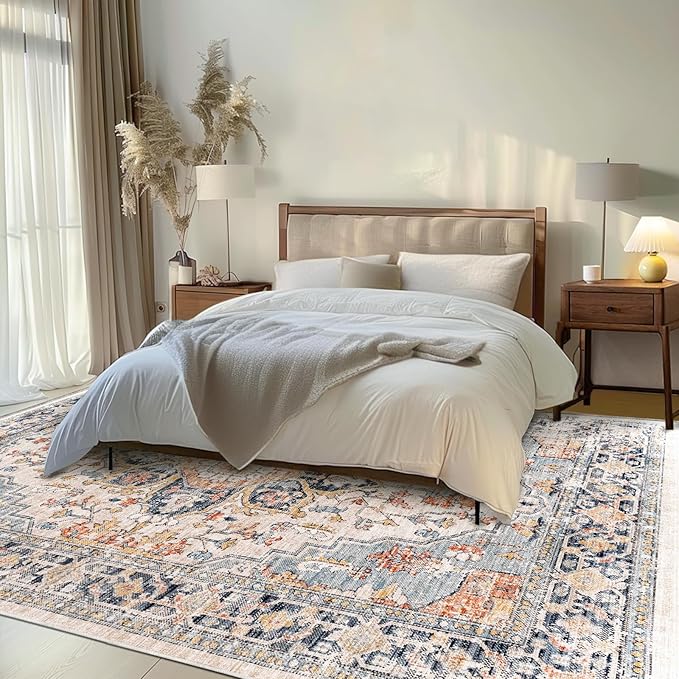 Area Rugs for Living Room - 9x12 Area Rugs, Machine Washable Rugs 9x12, Non-Slip, Stain Resistant Soft Boho Vintage Large Carpet Low Pile Thin Rugs for Living Room Bedroom